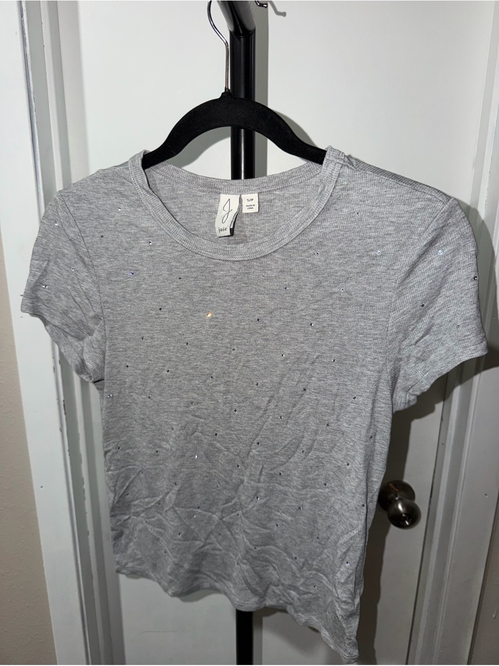 Joie Gray Rhinestone Embellished Short Sleeve T-Shirt Size Small
